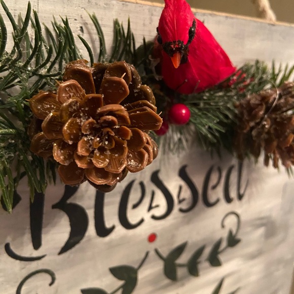 Cardinal Festive Wall Decor with Red Cardinal and Greenery Handcrafted - Picture 3 of 12